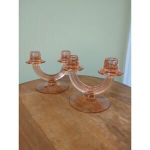 Fostoria #2447 Duo Candlesticks Topaz Geometric Modern